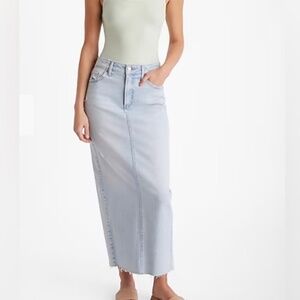 Express High Waisted Raw Hem Denim Maxi Skirt. Size 2